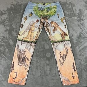 MBM Jeans Mens 36x33 Multicolor Angel Wolf Skeleton Graphic Denim Art Pants